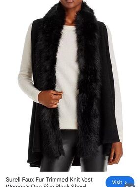Surell faux fur trim knit vest ,NWT ,  One size,black ,127$ US,  NWT